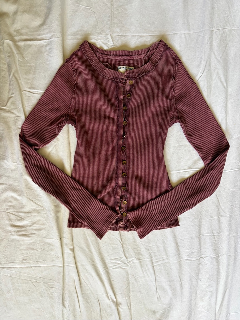 NWOT Wine-red ribbed-knit Free People It's On Cardi - Picture 5 of 6